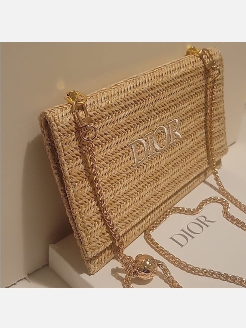 Dior Gold Straw Raffia Woven Cosmetic Zipper Bag Pouch - Picture 6 of 9
